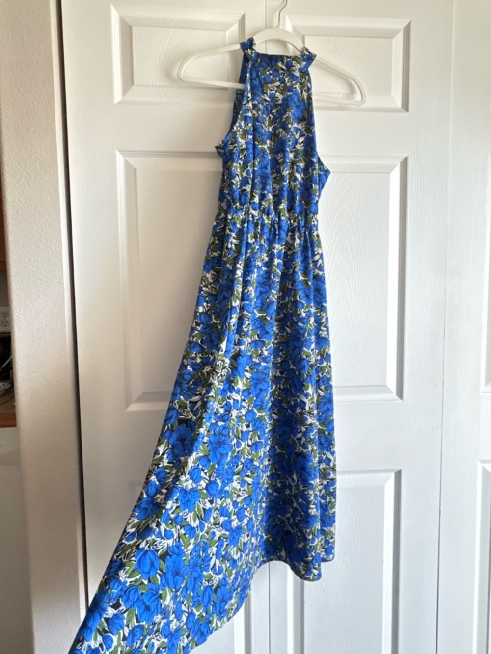 Summer Vibrant Blue Floral Halter Maxi Dress Women Size Small Breathable